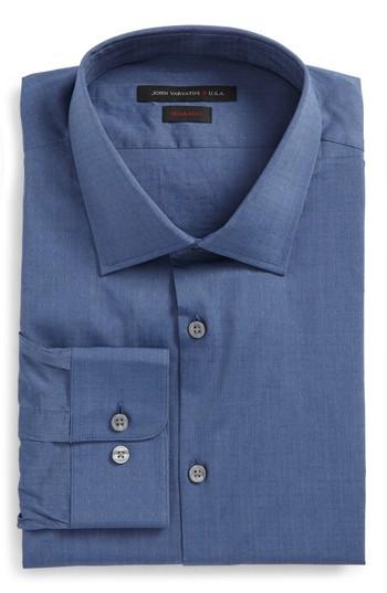 Men's John Varvatos Star Usa Regular Fit Stretch Dobby Dress Shirt .5 L - Blue