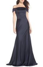 Women's La Femme Satin Off The Shoulder Gown - Blue