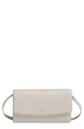 Women's Tory Burch Leather Wallet Crossbody Bag - Grey