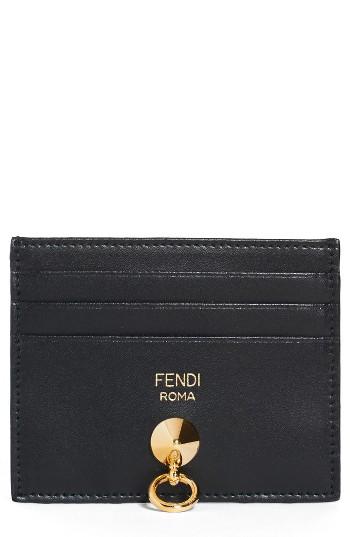 Women's Fendi Liberty Calfskin Card Case - Black