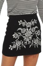 Women's Topshop Floral Embroidered A-line Skirt Us (fits Like 0) - Black