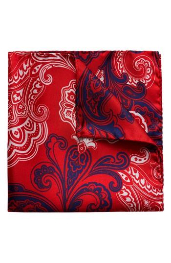 Men's Eton Paisley Silk Pocket Square, Size - Red