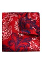 Men's Eton Paisley Silk Pocket Square, Size - Red