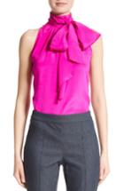 Women's St. John Collection Stretch Silk Charmeuse Halter Tie Blouse - Pink