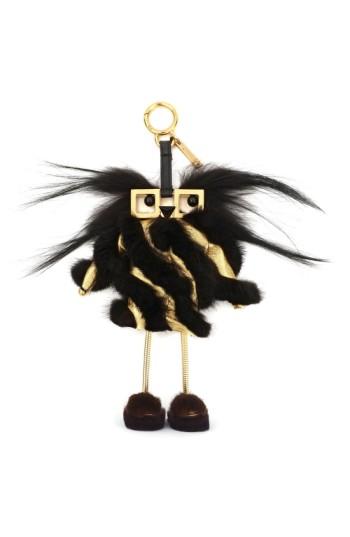 Fendi Faces Hypnoteyes Genuine Fur Bag Charm With Slippers - Metallic