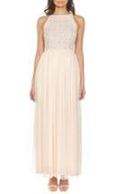 Women's Lace & Beads Picasso Embellished Bodice Maxi Dress - Beige