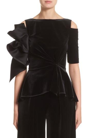 Women's Talbot Runhof Cold Shoulder Velvet Peplum Top - Black