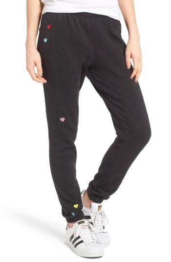 Women's Wildfox Knox - Heart Embroidered Sweatpants - Black