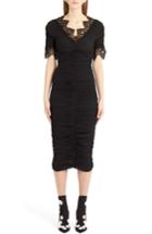 Women's Dolce & Gabbana Lace Trim Ruched Silk Blend Dress Us / 50 It - Black