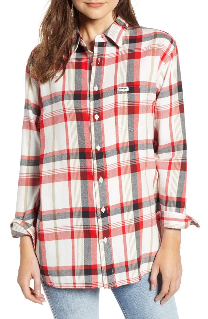 Women's Wrangler Flannel Boyfriend Shirt - Ivory