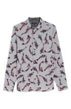Men's Ted Baker London Modern Slim Fit Fish Print Sport Shirt (l) - Grey