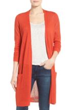 Women's Halogen Long Linen Blend Cardigan, Size - Orange