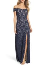 Women's Sequin Hearts Off The Shoulder Glitter Lace Gown - Blue