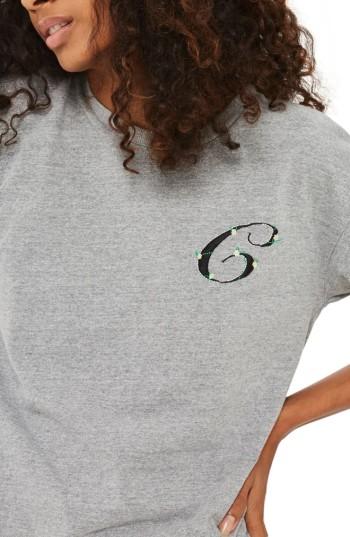 Women's Topshop Initial Embroidered Tee Us (fits Like 0-2) - Grey