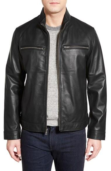Men's Cole Haan Lambskin Leather Moto Jacket - Black