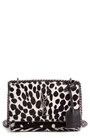 Saint Laurent Mini Sunset Genuine Calf Hair Shoulder Bag - Black