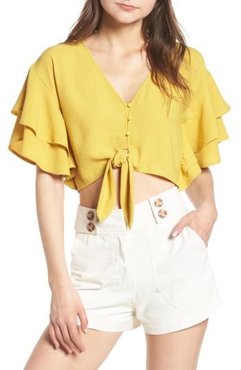 Women's Moon River Ruffle Sleeve Crop Top - Yellow