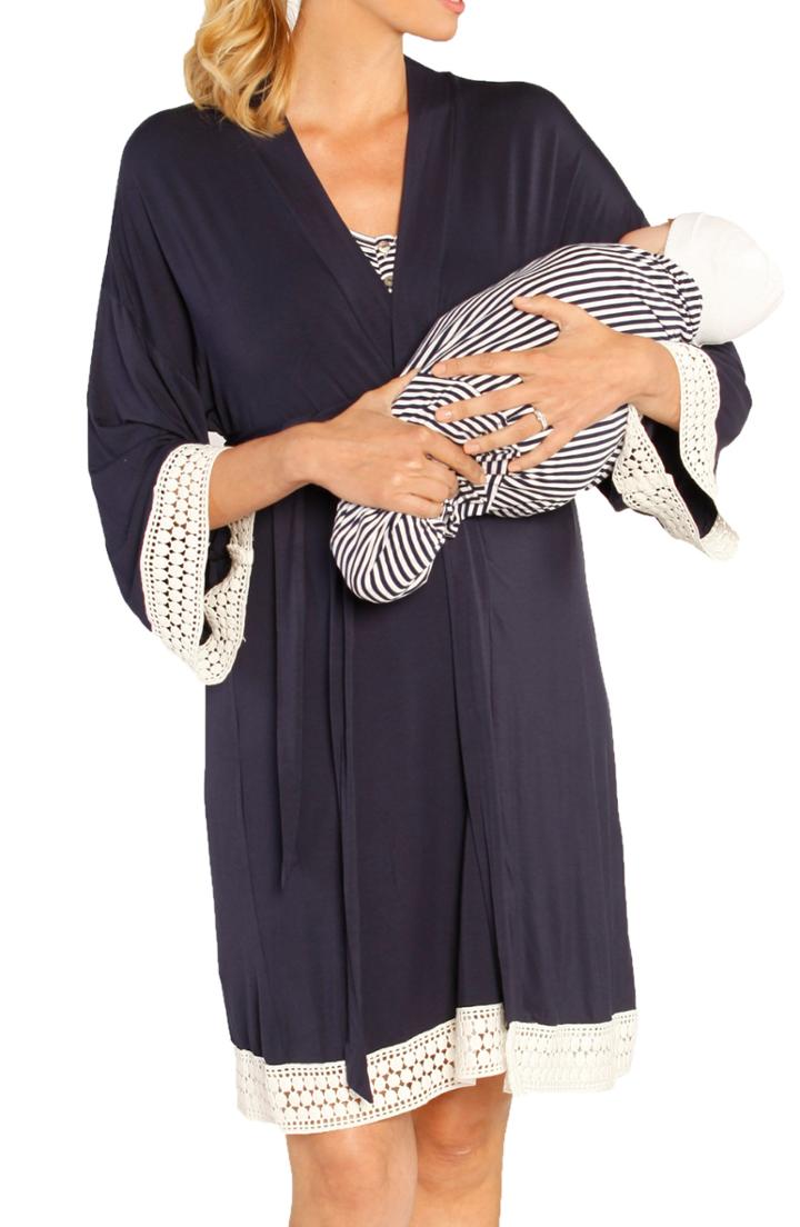 Women's Angel Maternity Nursing Dress, Robe & Baby Blanket Pouch Set
