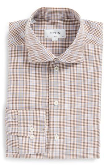 Men's Eton Slim Fit Plaid Dress Shirt - - Brown