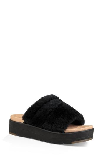 Women's Ugg Fluff Yeah Genuine Shearling Slide Sandal M - Black