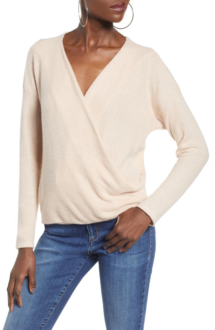 Women's Socialite Faux Wrap Sweater - Pink