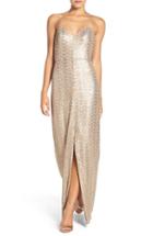 Women's Amsale 'samantha' Spaghetti Strap V-neck Sequin Gown - Beige