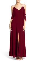 Women's Lulus Off The Shoulder Front Slit Chiffon Gown