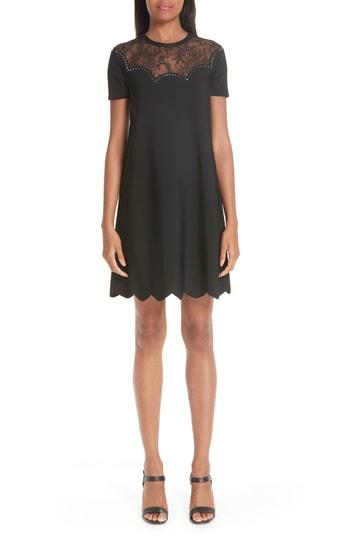 Women's Valentino Scallop Detail Lace Yoke Dress - Black