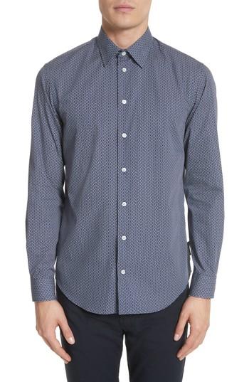 Men's Emporio Armani Fancy Leaf Print Sport Shirt - Blue