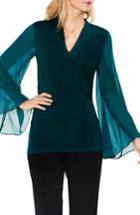 Women's Vince Camuto Bell Sleeve Side Ruched Chiffon Top - Green