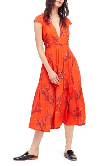 Women's Free People Print Retro Midi Dress - Red