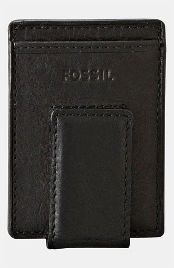 Men's Fossil 'ingram' Leather Magnetic Money Clip Card Case - Black
