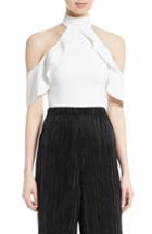 Women's Alice + Olivia Cabot Ruffle Cold Shoulder Crop Top - Ivory