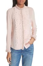 Women's Alice + Olivia Bejeweled Button Down Silk Top - Pink
