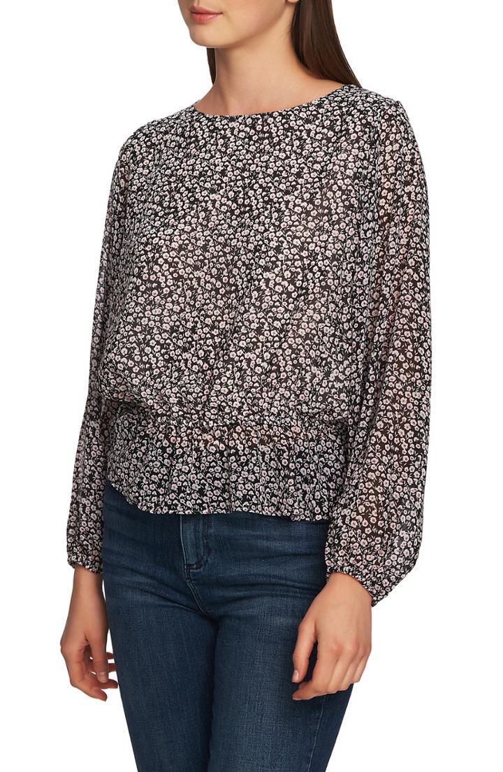 Women's 1.state Disty Floral Blouson Top, Size - Black