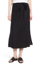Women's Eileen Fisher Faux Wrap Organic Linen Skirt, Size - Black