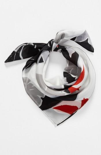 Women's Halogen Bold Savanna Square Silk Scarf, Size - Black