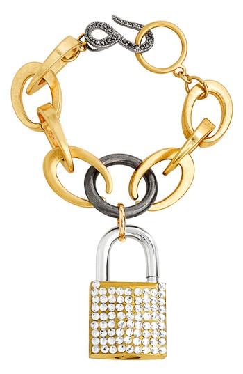 Women's Steve Madden Rolo Crystal Lock Chain Bracelet
