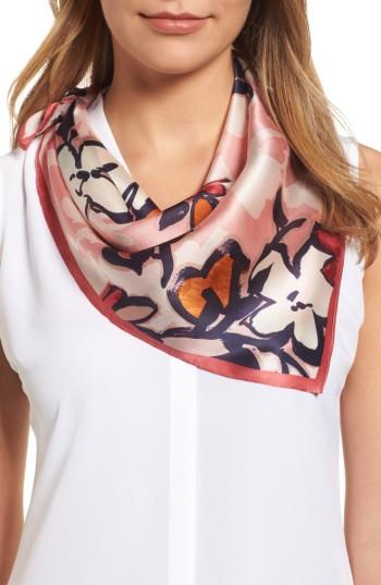 Women's Halogen Bloom Floral Silk Square Scarf, Size - Pink