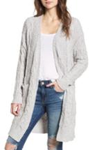 Women's Woven Heart Cable Knit Chenille Cardigan - Grey