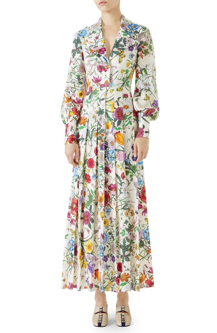Women's Gucci Puff Sleeve Pleated Silk Dress Us / 40 It - Ivory