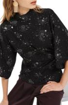 Women's Topshop Star Print Origami Tuck Blouse Us (fits Like 0) - Black