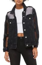 Women's Topshop Fishnet Detail Oversize Denim Jacket Us (fits Like 0-2) - Black