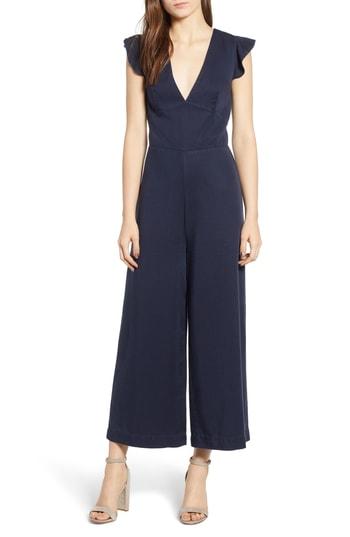 Women's Pam & Gela Ruffle Sleeve Jumpsuit, Size - Blue