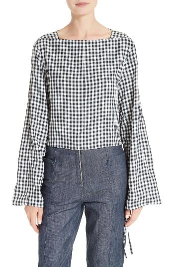 Women's Tibi Gingham Convertible Sleeve Top