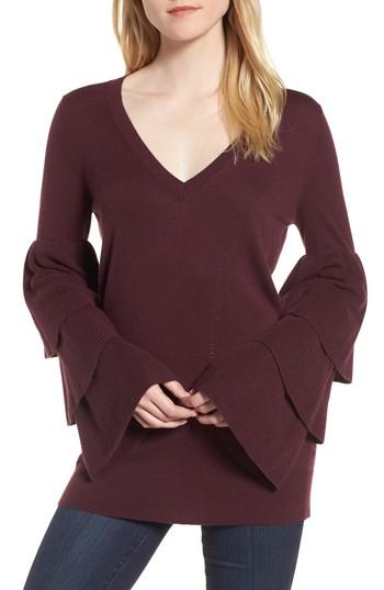 Women's Chelsea28 Tiered Sleeve Sweater, Size - Burgundy