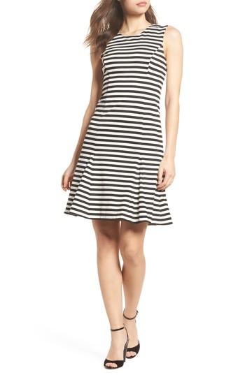 Women's Vince Camuto Stripe Scuba Crepe Fit & Flare Dress - Black