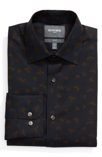 Men's Bonobos Butterflies Slim Fit Stretch Print Dress Shirt .5 36 - Blue