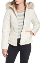 Women's Maralyn & Me Water-resistant Hooded Coat With Faux Fur Trim - Ivory