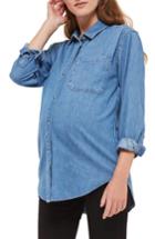Women's Topshop Drake Oversize Denim Maternity Shirt Us (fits Like 0-2) - Blue